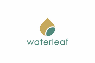 Water And Leaf Logo. Gold Waterdrop Combined With Green Leaf Isolated On White Background. Flat Vector Logo Design Template Element Usable For Nature And Branding Logos.