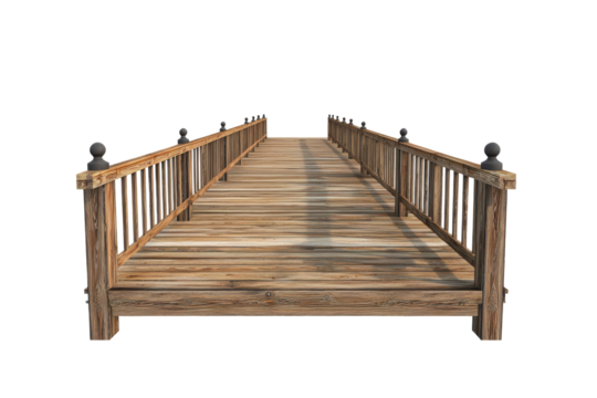 Wooden Bridge with Railings Isolated on PNG Transparent Background