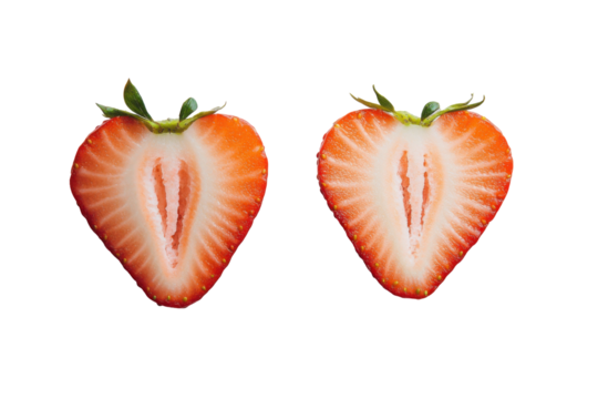 Two Halves of a Fresh Strawberry Isolated on PNG Transparent Background
