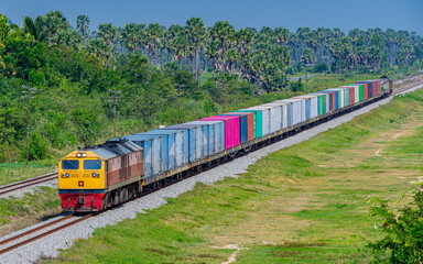 freight Container train num 777 at Phetchaburi, Thailand 