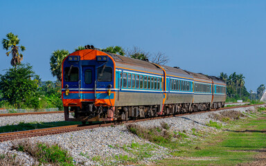 Fototapeta premium Diesel rail car Express Train 40 at Phetchaburi, Thailand 
