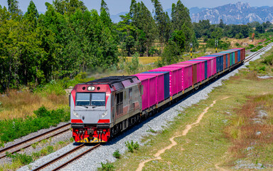 freight Container train num 552 at Saraburi, Thailand 