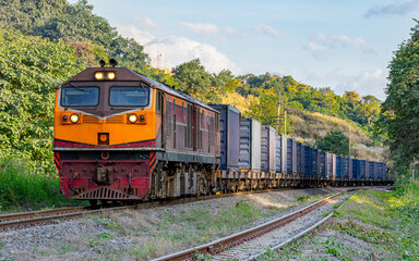 freight Container train num 598 at Saraburi, Thailand 