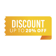 Yellow Discount 20% label, Discount 20% banner
