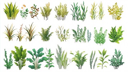 Detailed Grass Weed Vector Illustration Isolated on White Background