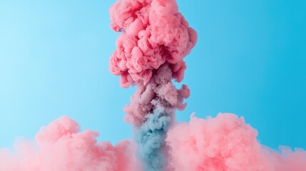 Fototapeta premium Dramatic Pink Smoke Explosion Plume in Blue Sky Background