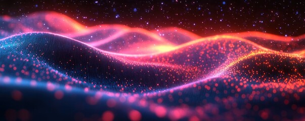 Fototapeta premium Futuristic Abstract Digital Background with Neon Waves Flowing in a Surreal Landscape