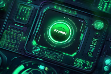 Futuristic AI prompt illustration. Green High-tech background concept. Ready to use command prompt box