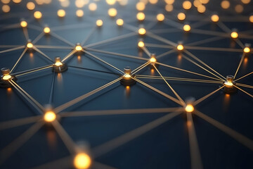 Illuminated nodes connected by lines forming a network.