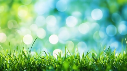 Obraz premium World environment day concept green grass and blue sky abstract background with bokeh,