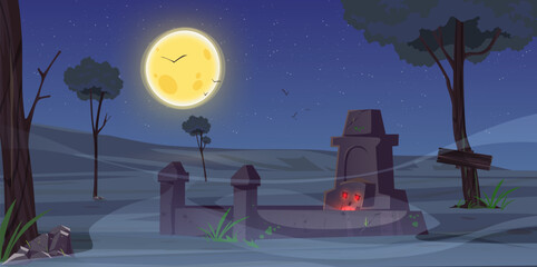 cemetery scene with moon
