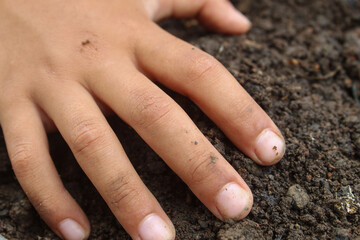 close up of hands on fertile soil