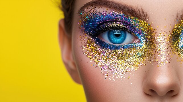 Captivating Glitter Eye Makeup Portrait of a Smiling Woman