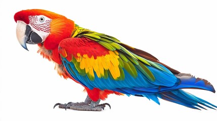 Fototapeta premium Vibrant macaw parrot isolated on white background