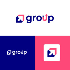Modern Group Typography Logo Design with Arrow Symbol