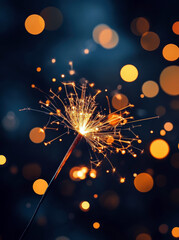 Fototapeta premium A stunning close-up of a sparkler igniting, surrounded by vibrant bokeh. The glowing sparks create a festive atmosphere, perfect for celebrations and special occasions.
