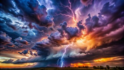 Obraz premium Captivating Macro Photography of Dramatic Stormy Skies Showcasing Intense Cloud Formations, Lightning Strikes, and Nature’s Power in a Mesmerizing Display of Atmospheric Beauty