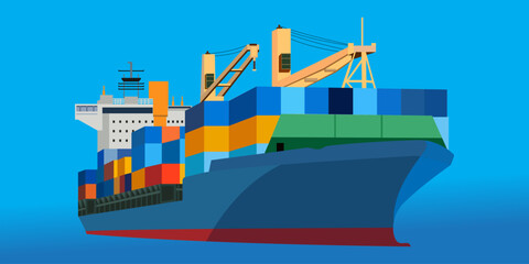 Cargo Ship (container ship), vector illustration isolated on white background, eps