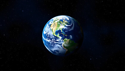 Naklejka premium Earth in the Cosmos: Our blue planet Earth set against a backdrop of a starry night sky, highlighting its place in the universe