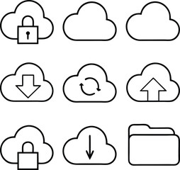 Cloud Computing Icons Storage, Security, Upload, Download, Sync