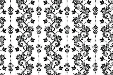 Floral seamless pattern. Black and white element. Fabric for ornament, wallpaper, packaging, vector background.