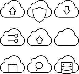 Cloud Computing Icons Upload, Download, Security, Storage, and More
