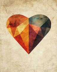 Retro Geometric Heart: Vintage Polygonal Love Design
