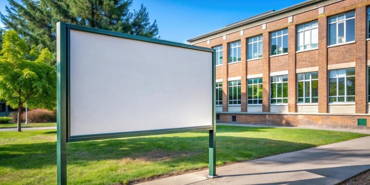 Blank signboard mockup on school campus bulletin board displaying various event posters , school, campus