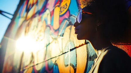 Fototapeta premium Woman Silhouette Against Vibrant Graffiti Art