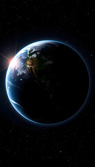 Fototapeta premium earth in space against the sun, detailed, with white tones