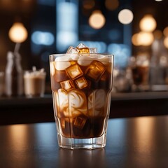 glass of cola with ice on the table