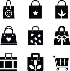 Shopping Bags Icons, Designs, Retail, Packages, Gifts, Stars, Hearts, Smileys, Cart, Symbols