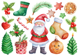 A collection of Christmas decorations including snowmen snowman and Christmas tree Elements Set