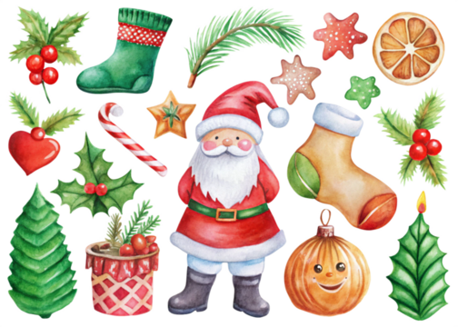 A collection of Christmas decorations including snowmen snowman and Christmas tree Elements Set