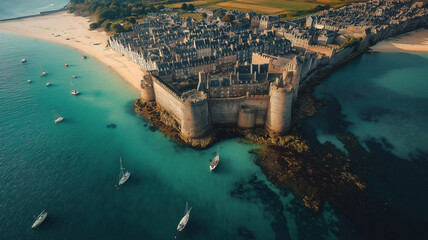 Fototapeta premium Breathtaking Aerial View of Saint Malo City and Privateers in Brittany France