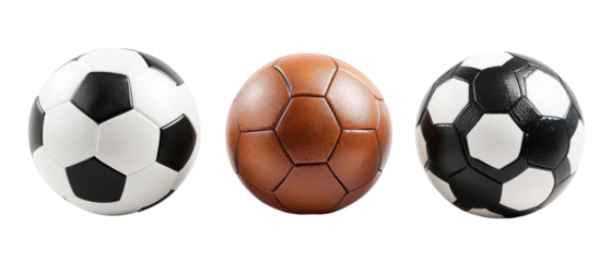 Three Soccer Balls Isolated on PNG Transparent Background