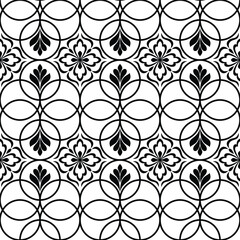 Abstract geometric floral seamless pattern. Black and white ornament. Modern stylish texture repeating. Vector background.