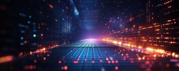 Fototapeta premium Futuristic Digital Cyberpunk Background for Technology Applications, Data Transfer, AI, and Multimedia Presentations