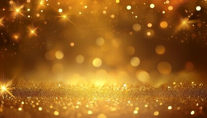 Abstract gold particle background with Christmas golden light bokeh, festive holiday background