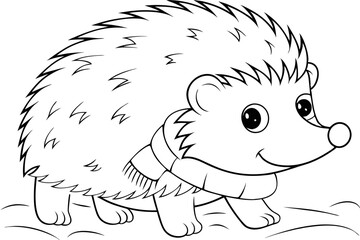Adorable Cartoon Hedgehog Coloring Page Winter Scarf Cute Animal
