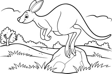 Adorable Kangaroo Coloring Page Jumping, Australian Marsupial, Wildlife