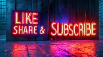 Neon sign encouraging interaction with a channel in a dimly lit urban environment