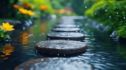 Rainwater Flowing Through Urban Gutter with Splashing Droplets and Wet Surfaces
