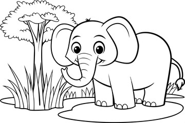 Adorable Baby Elephant Coloring Page African Savannah Wildlife