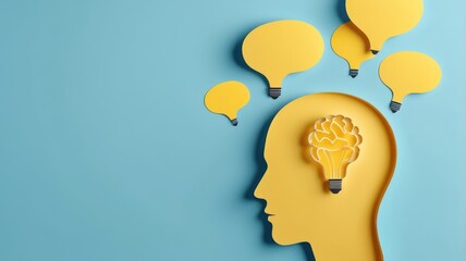 Creative Concept Illustration with Head and Light Bulbs