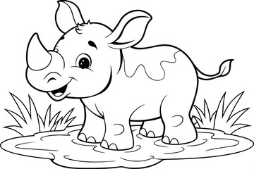 Adorable Baby Rhino Coloring Page African Wildlife Illustration