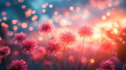 Red Fireworks Abstract Background for New Year Celebration with Bokeh Effects and Copy Space