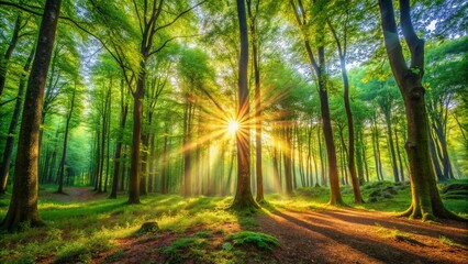 Captivating Panoramic View of Nature's Secrets: Discover the Beauty of Hiding Behind Trees in a Lush, Serene Forest Setting with Sunlight Filtering Through the Leaves