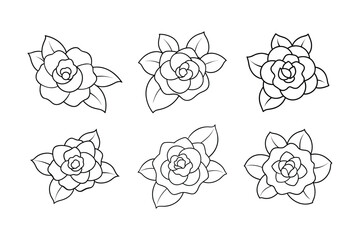 Camellia flowers set of silhouette isolated vector illustration. 