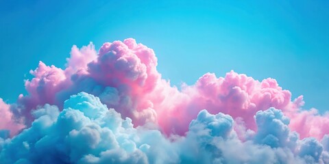 Fluffy pink clouds on a serene blue background, clouds, pink, fluffy, sky, serene, peaceful, weather, soft, cotton candy